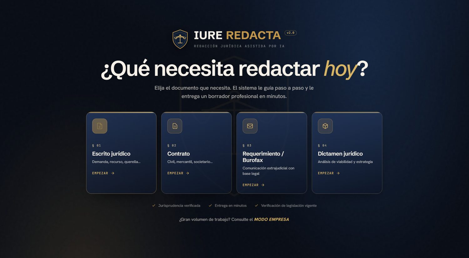 Capa de inicio: las cuatro tarjetas para elegir qué documento redactar